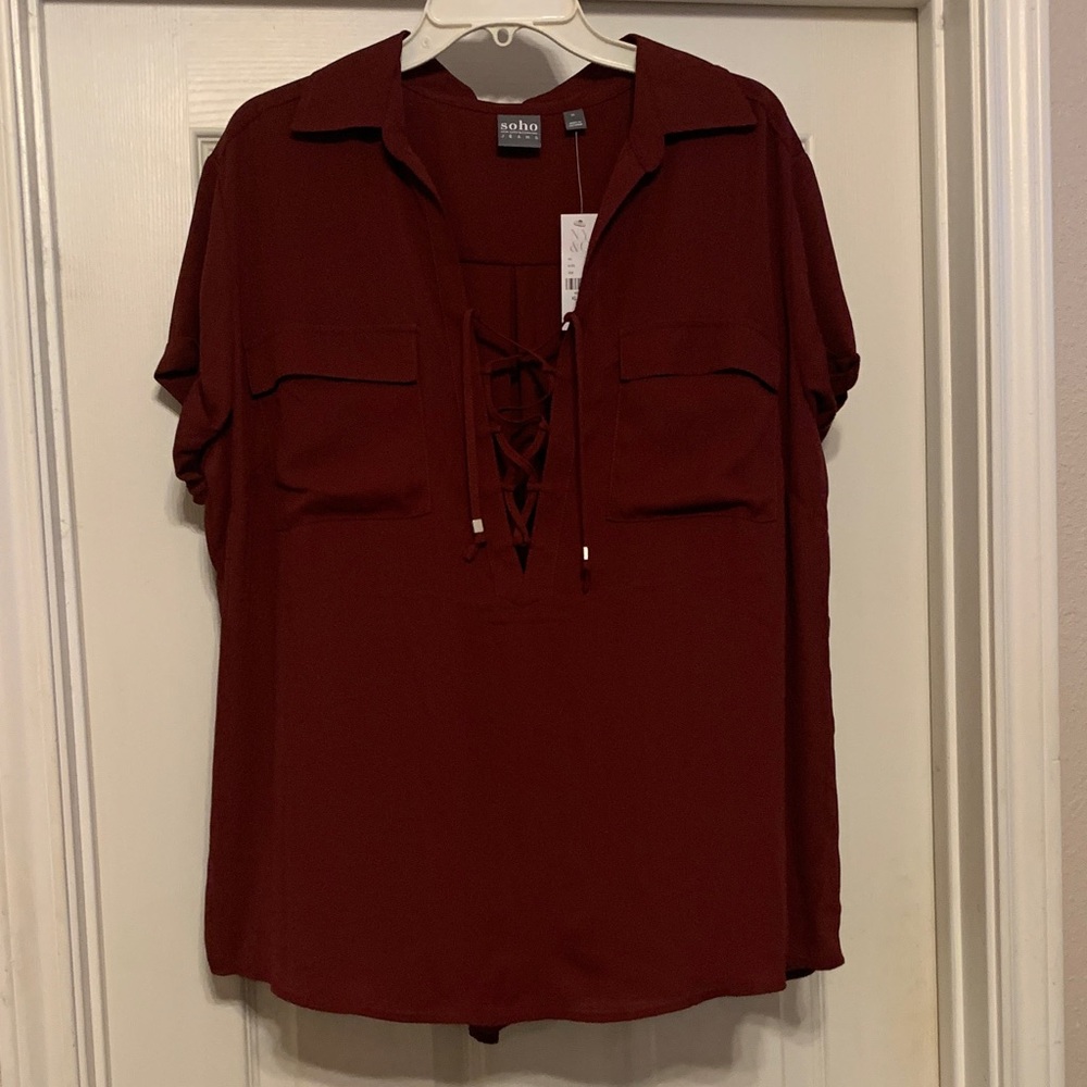 Soho Burgundy Lace-Up Blouse